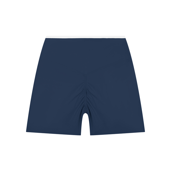 GALOVTE Colour-Block High-Rise Yoga Shorts in Navy Blue, back view.