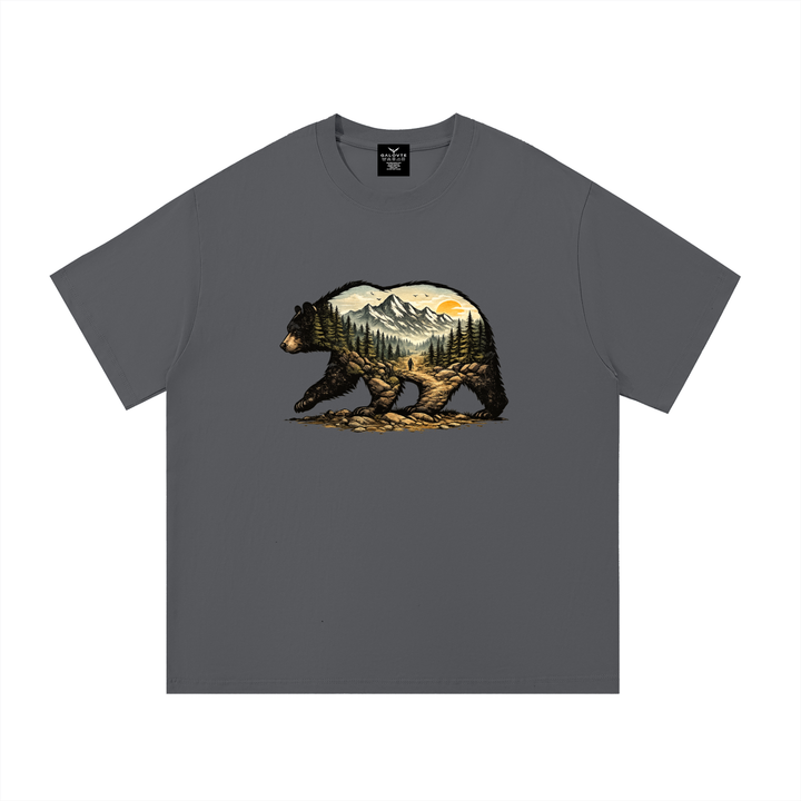 hiking lover Bear Double Exposure Mountain Landscape Tee