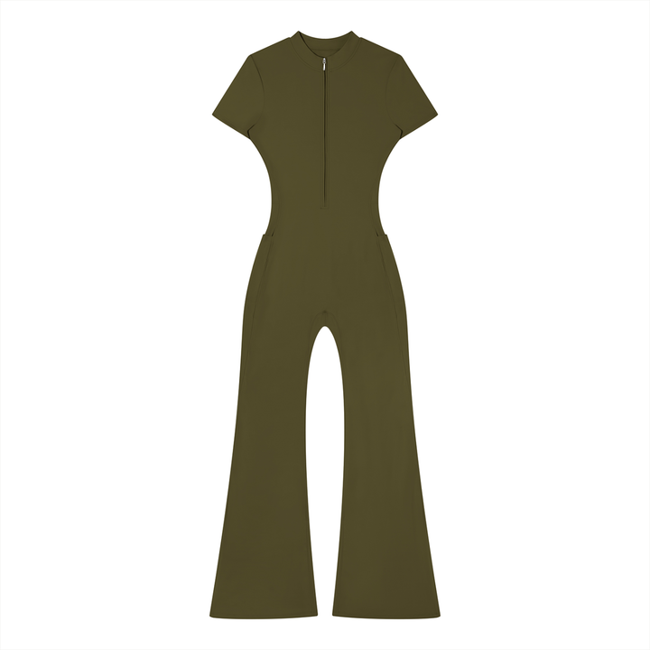 Women’s one piece Tight Flared Leg Quarter-Zip Jumpsuit