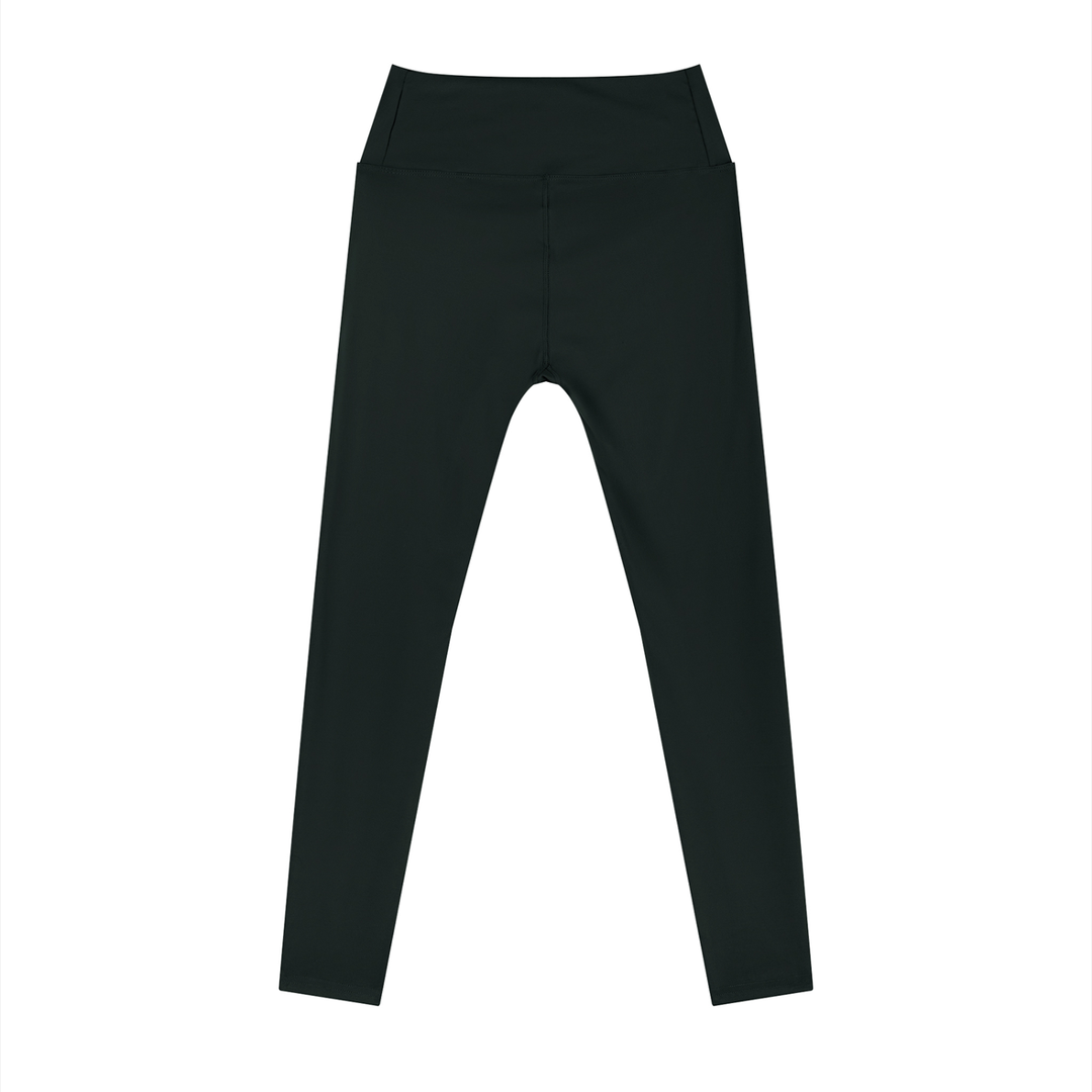 Wing Logo High-Rise Ankle Leggings in Black, back view.