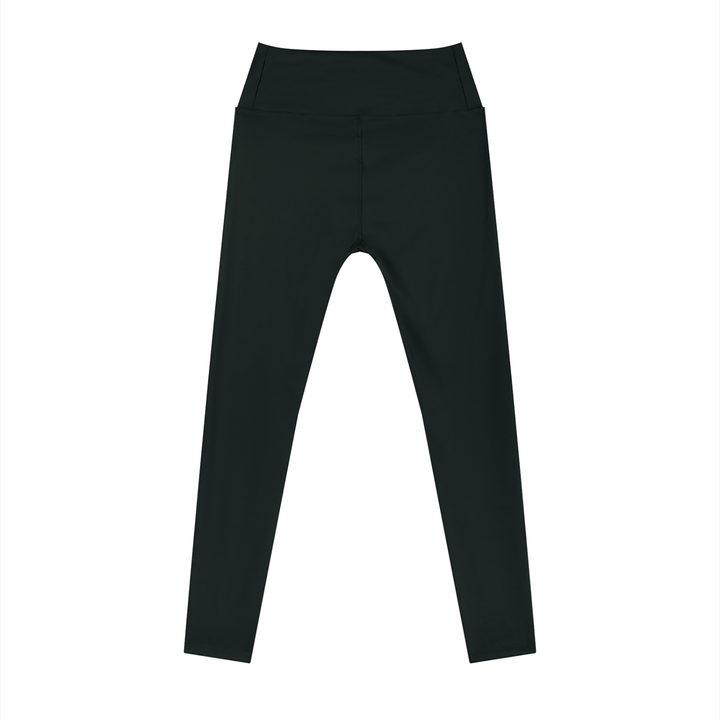 Wing Logo High-Rise Ankle Leggings in Black, back view.