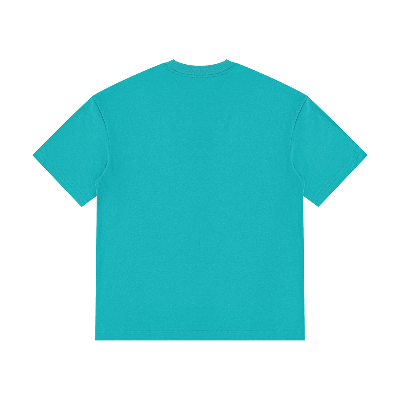 Night Camp Caravan Illustrated Cotton Tee in Lake Blue, back view.