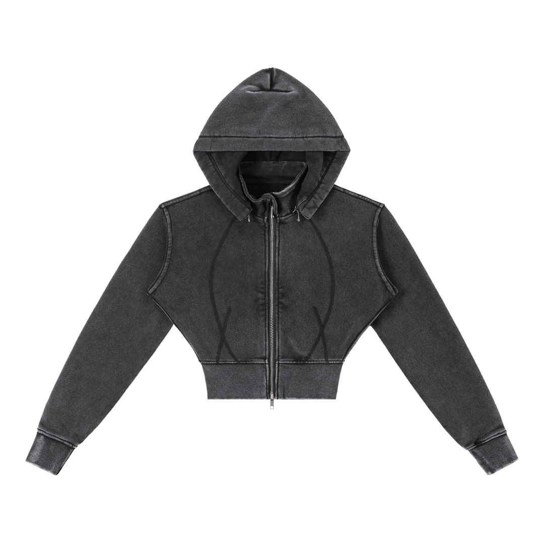 WOMEN HODDIES Vintage Washed Cropped Fleece Hoodie