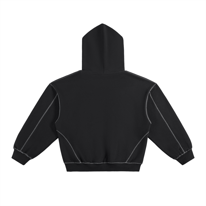 WOMEN HODDIES Contrast-Stitched Boxy Fleece Hoodie