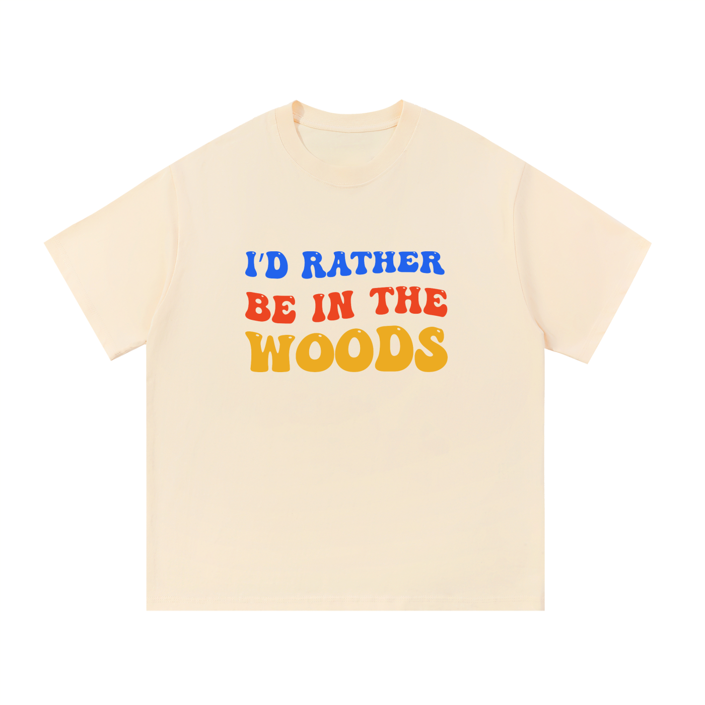 I'd Rather Be In The Woods Groovy Type Tee in Apricot, flat lay.