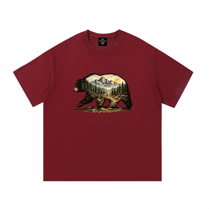 hiking lover Bear Double Exposure Mountain Landscape Tee
