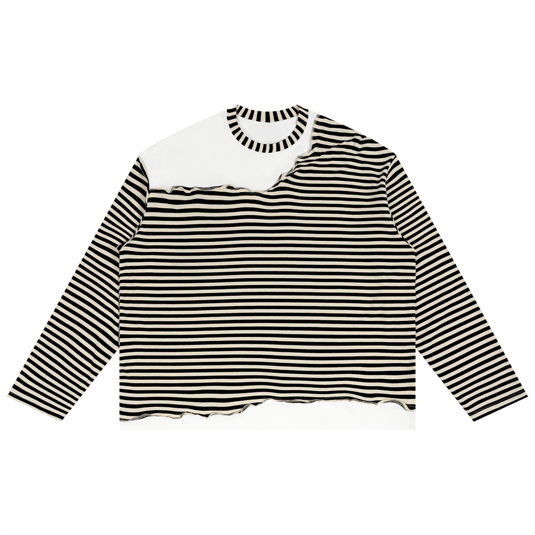 men t shirt Striped Panel Boxy Long Sleeve T-Shirt