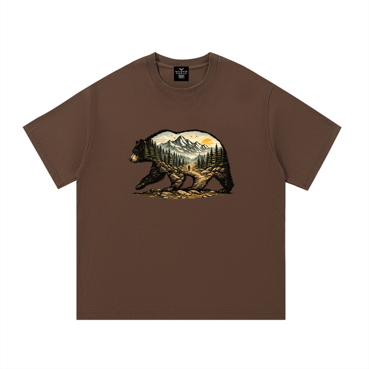hiking lover Bear Double Exposure Mountain Landscape Tee