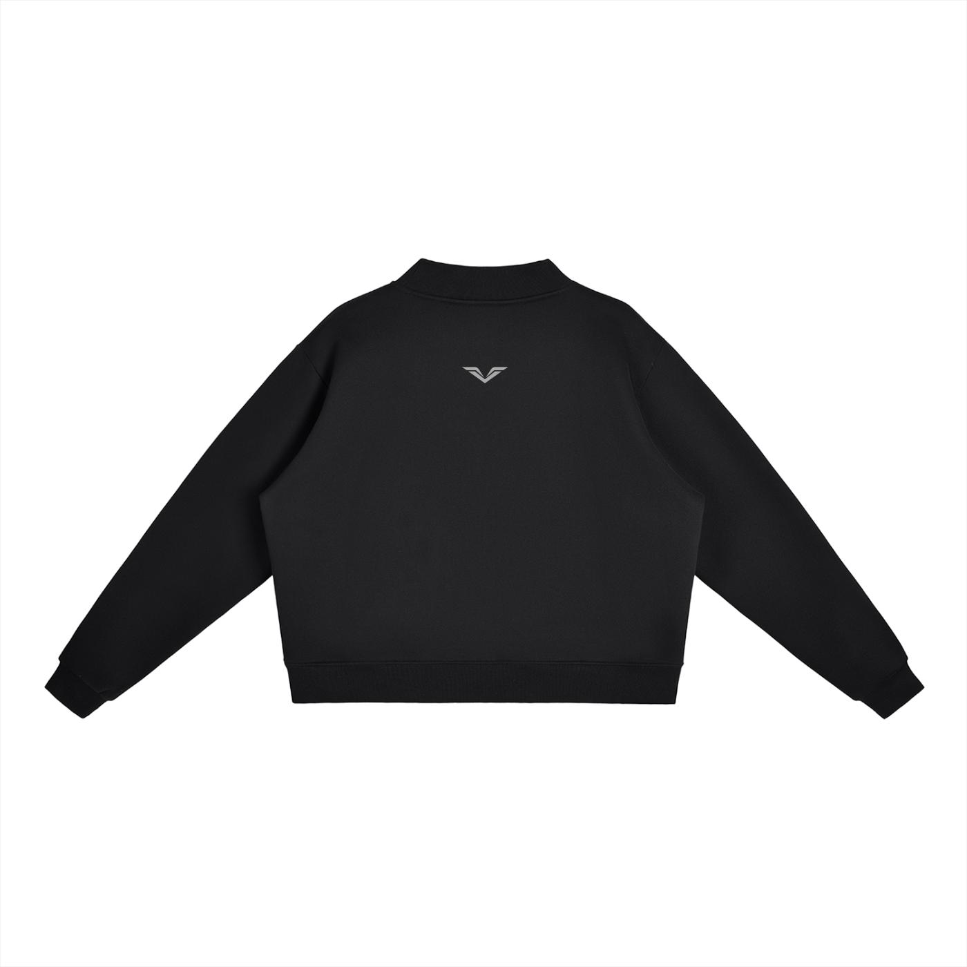 Wing Logo Fleece Mock Neck Sweatshirt in Black, back view.