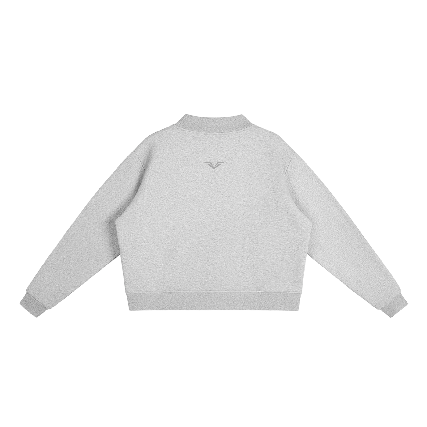 Wing Logo Fleece Mock Neck Sweatshirt in Flower Gray, back view.