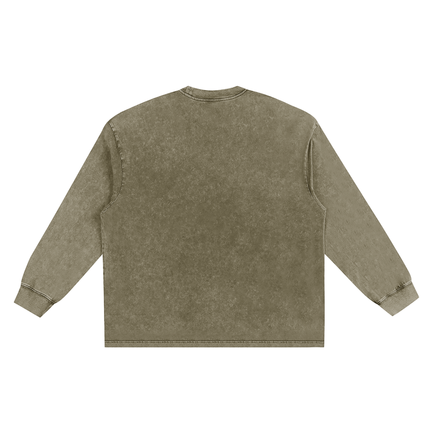 Wing Logo Snow-Washed Frayed Long Sleeve Tee in Stone Gray, back view.