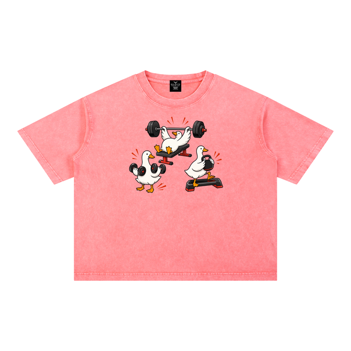 WOMEN GYM WEAR Mineral Wash Boxy Cotton T-Shirt