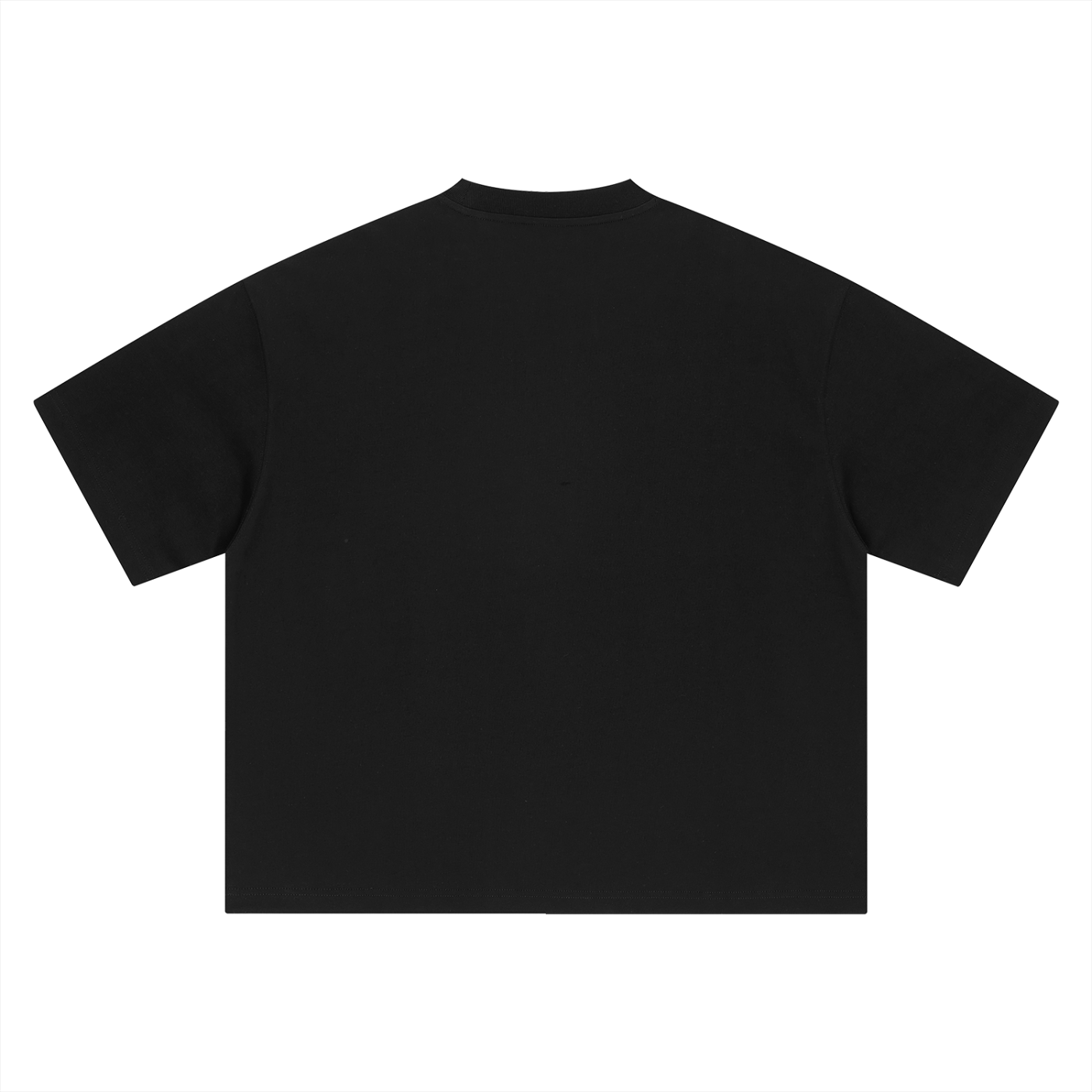 Surfboard Row Monochrome Beach Illustration Tee in Black, back view.