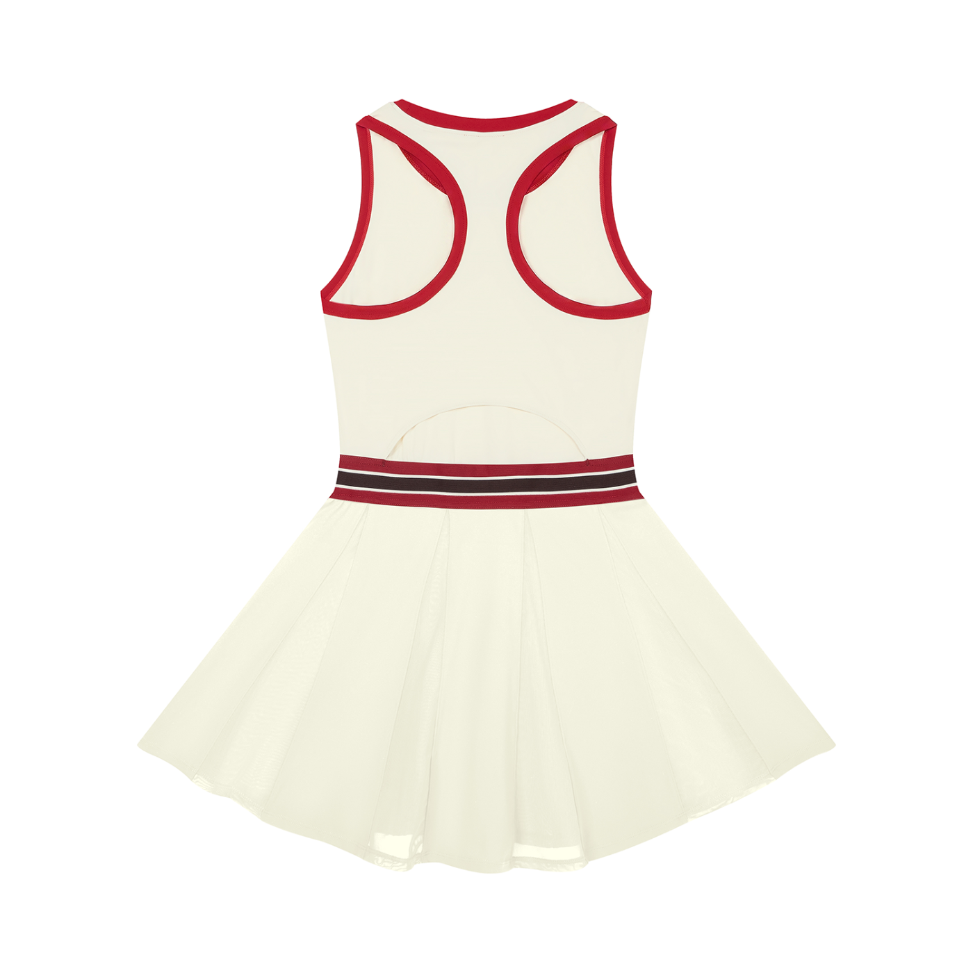 GALOVTE Colour-Block A-Line Sleeveless Dress in Beige, back view.