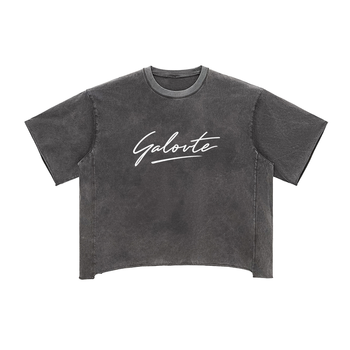 MEN T SHIRT Galovte Script Raw-Edge Snow-Washed Boxy Tee