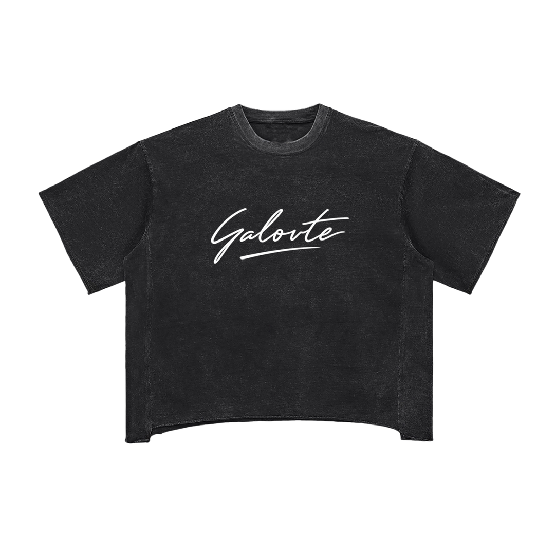 MEN T SHIRT Galovte Script Raw-Edge Snow-Washed Boxy Tee