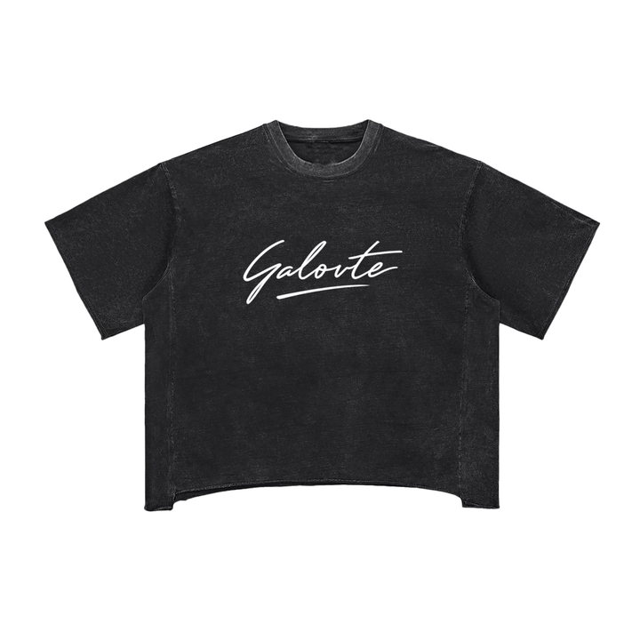 MEN T SHIRT Galovte Script Raw-Edge Snow-Washed Boxy Tee