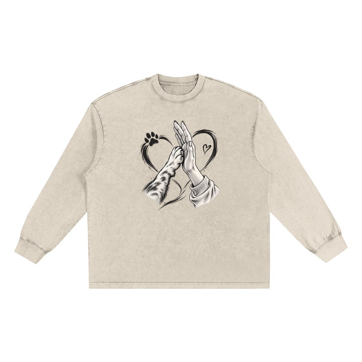 MOM LOVER Wing Logo Snow-Washed Frayed Long Sleeve Tee