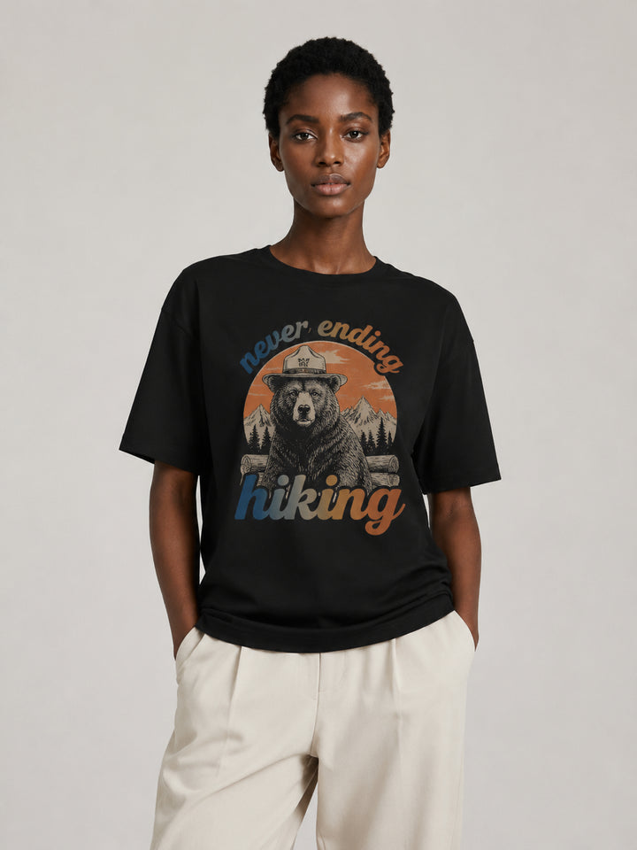 hiking lover Never Ending Hiking Retro Bear Cotton Tee