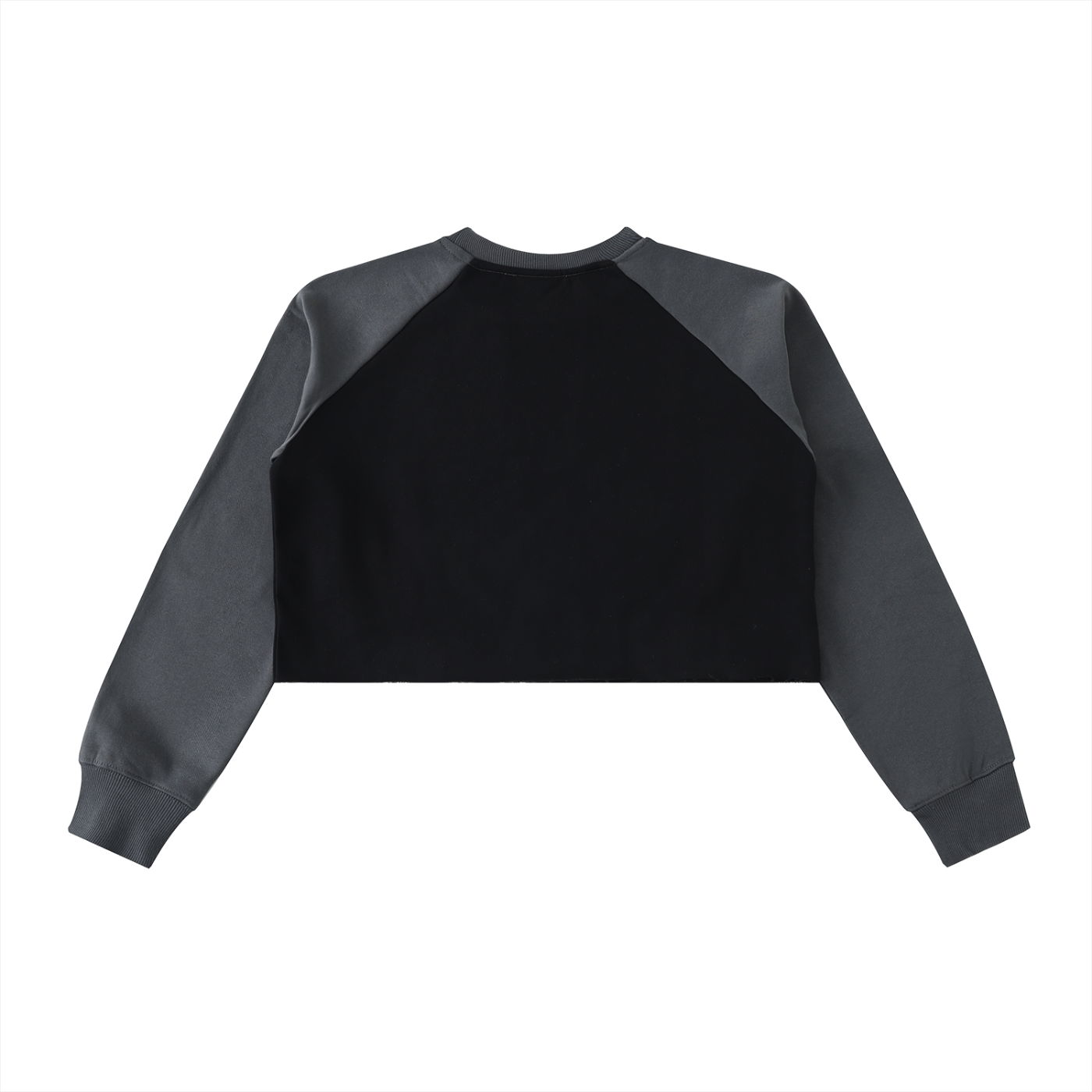 Wing Logo Raw Hem Colour-Block Crop Sweatshirt in Black with Dark Gray, back view.