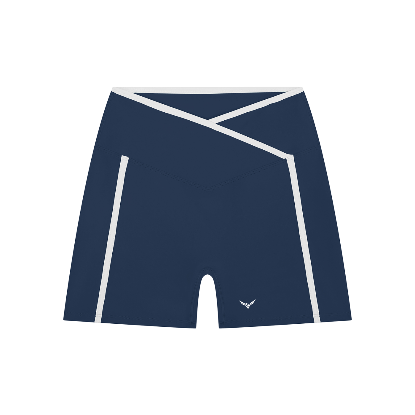 GALOVTE Colour-Block High-Rise Yoga Shorts in Navy Blue, flat lay.