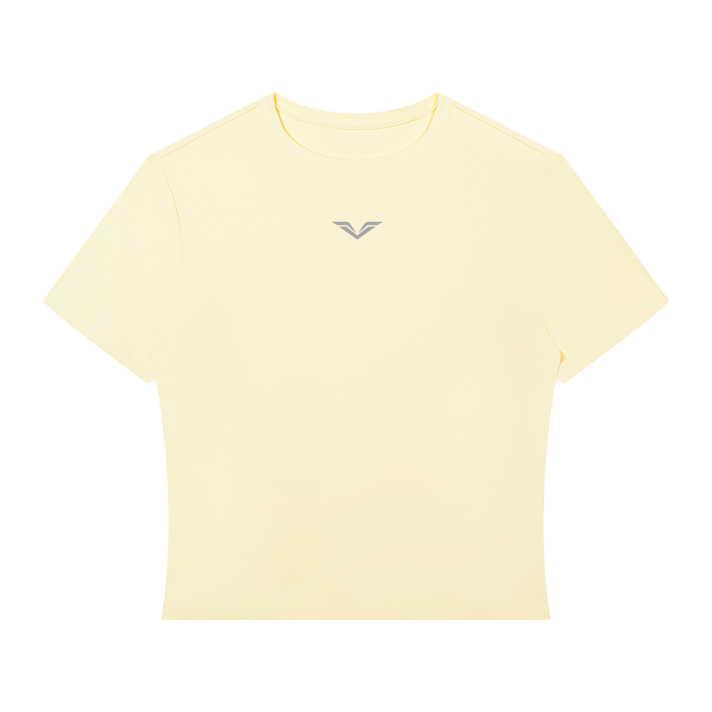 Wing Logo Performance Crop Tee in Light Yellow, flat lay.