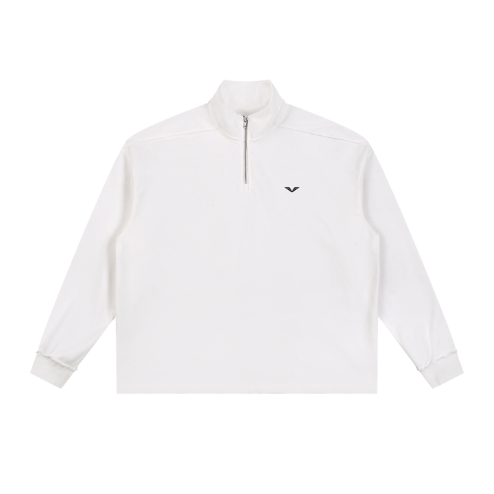 MEN HODDIES Wing Logo Half-Zip Rolled Edge Fleece — White