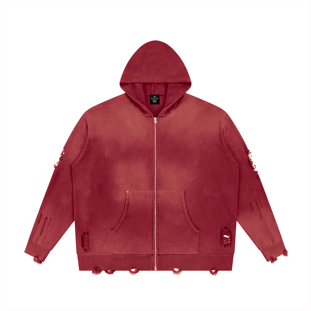 WOMEN HODDIES  Distressed Full Zip Sweater