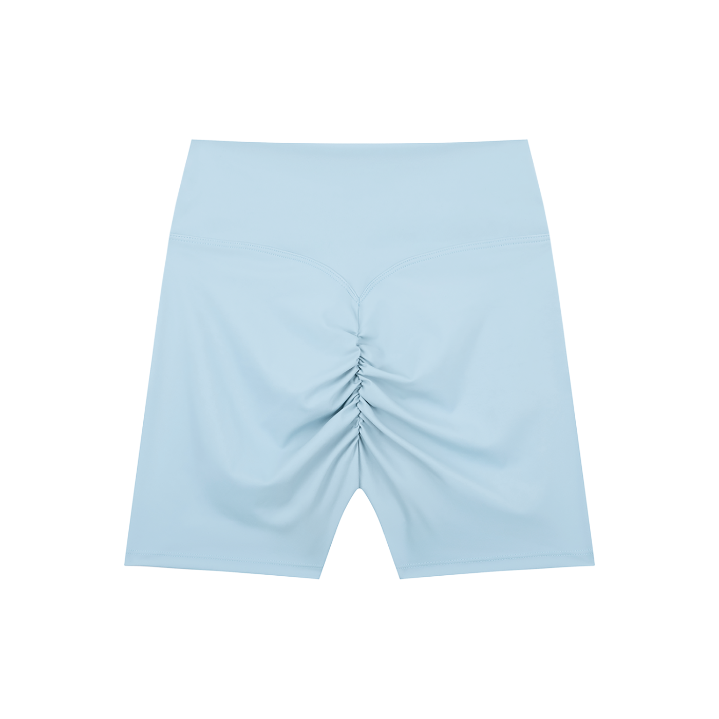 Wing Logo High-Waisted Biker Shorts in Sky Blue, back view.