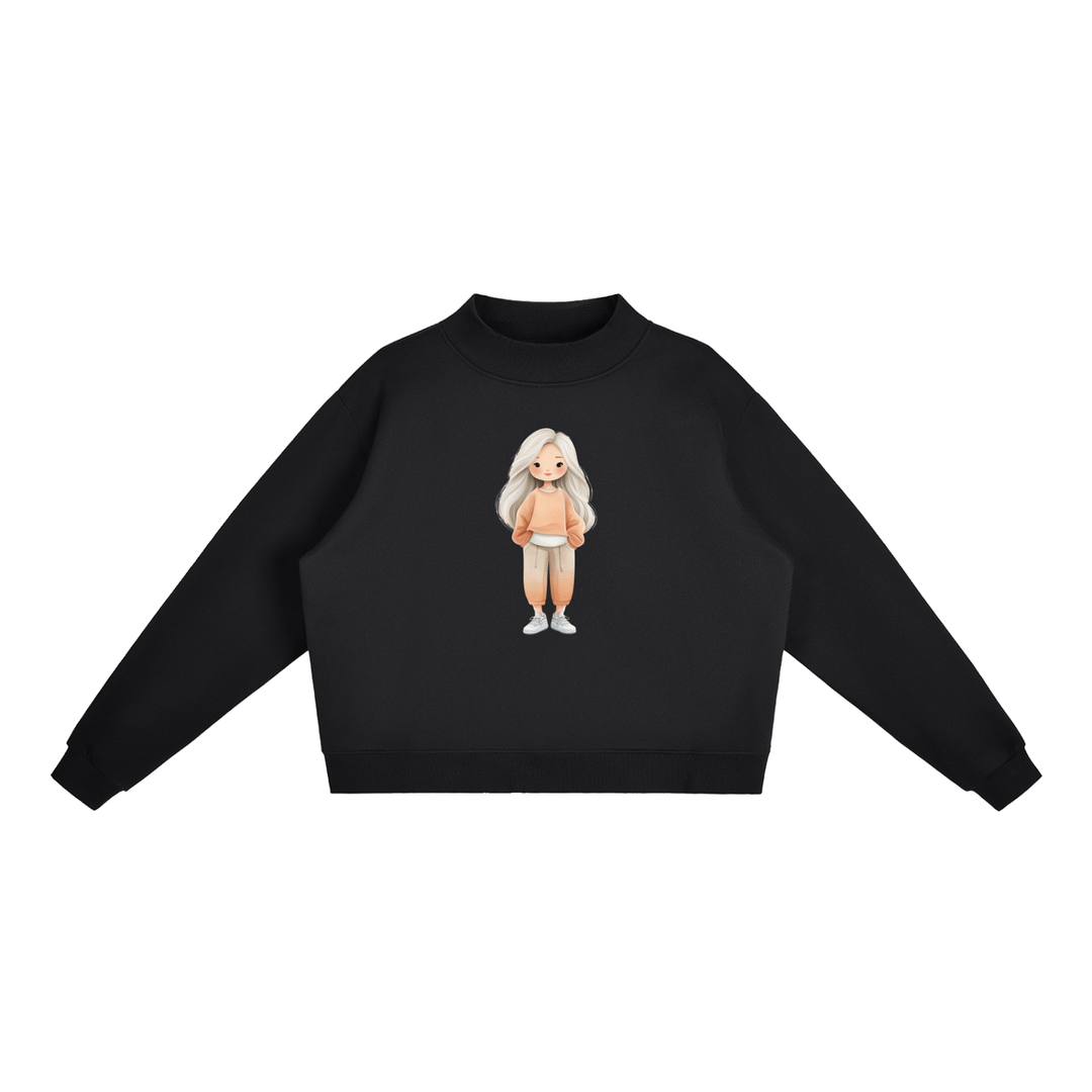 WOMEN GRAPHIC Essential Fleece Mock-Neck Crew Sweatshirt