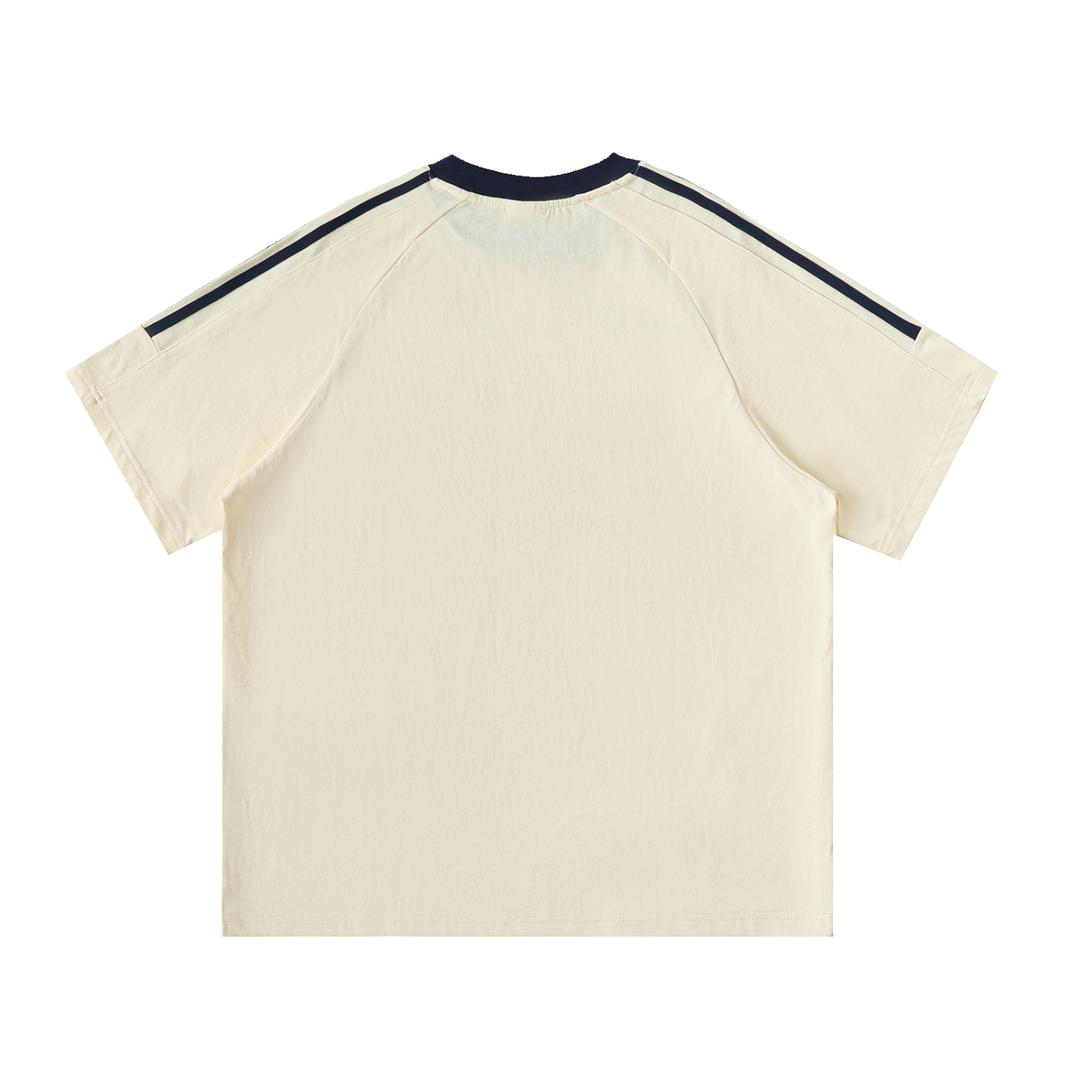 MEN T SHIRT Wing Logo Contrast Tape Cotton Tee — Cream