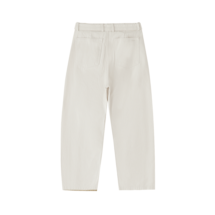 WOMEN PENT Belted Barrel-leg Chino Pants