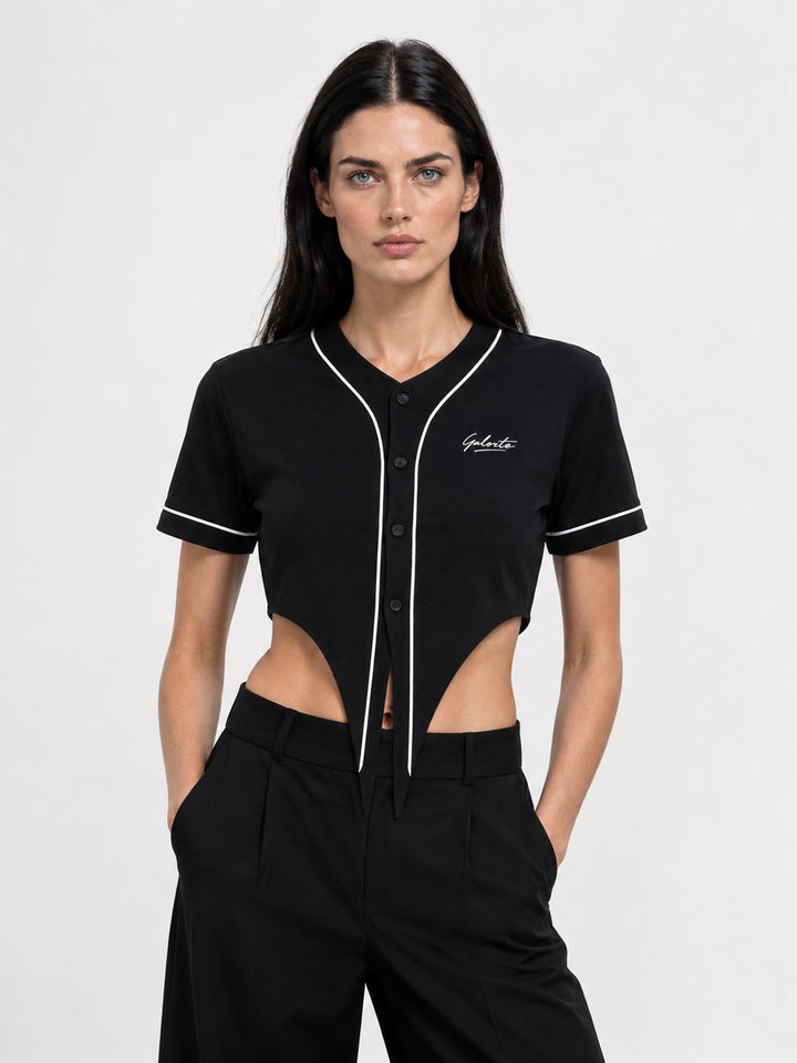 Galovte Script Piped Baseball Crop Jersey