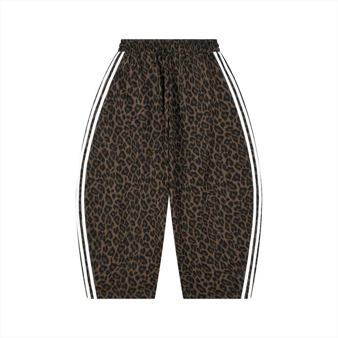 men brand Leopard Barrel Leg Sweatpants