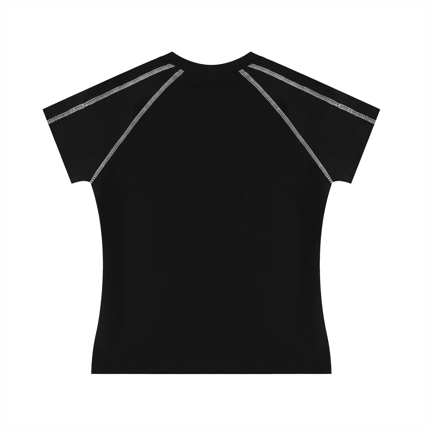 Wing Logo Contrast Stitch Raglan Tee in Black, back view.