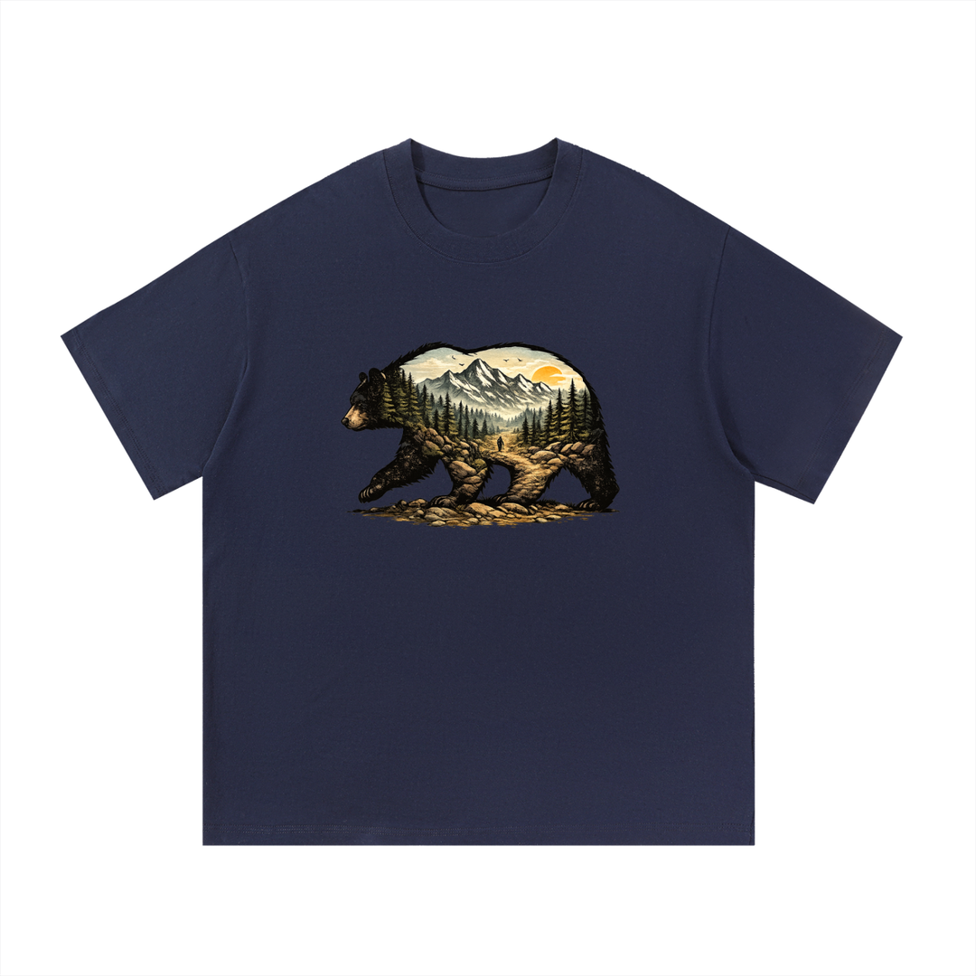 hiking lover Bear Double Exposure Mountain Landscape Tee