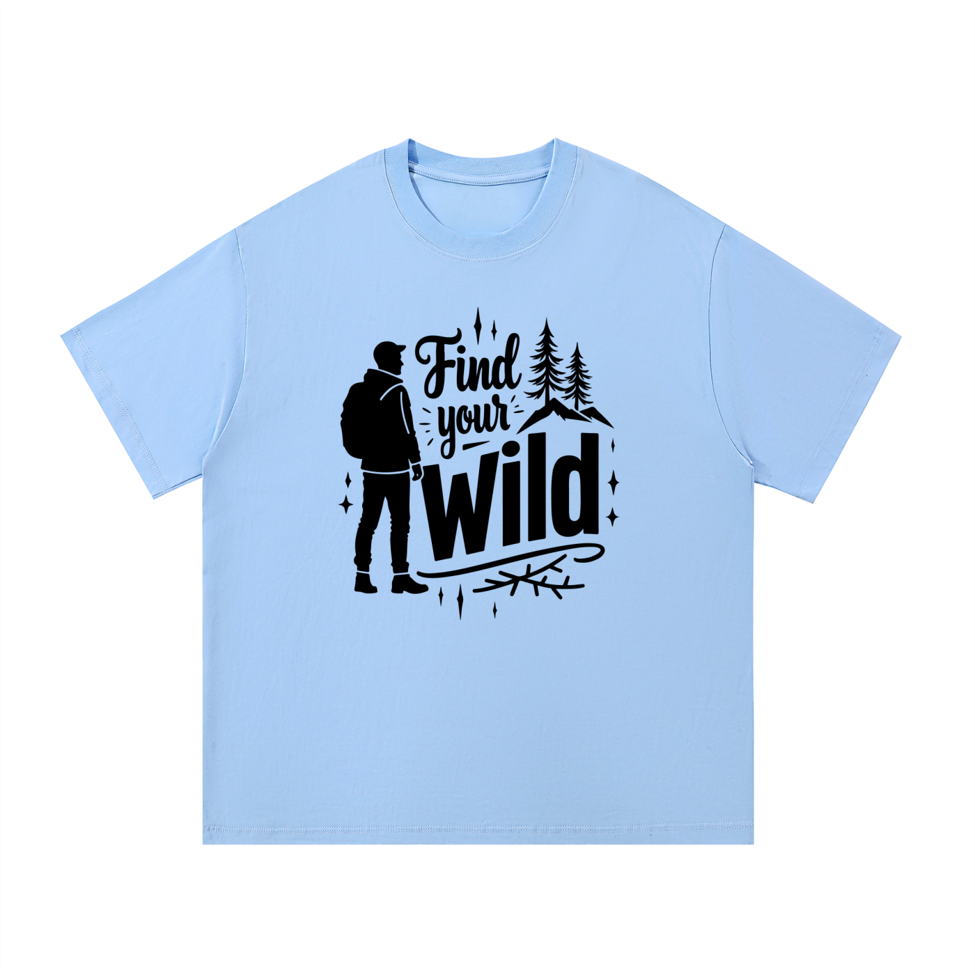 Find Your Wild Hand-Lettered Outdoor Tee in Blue, flat lay.