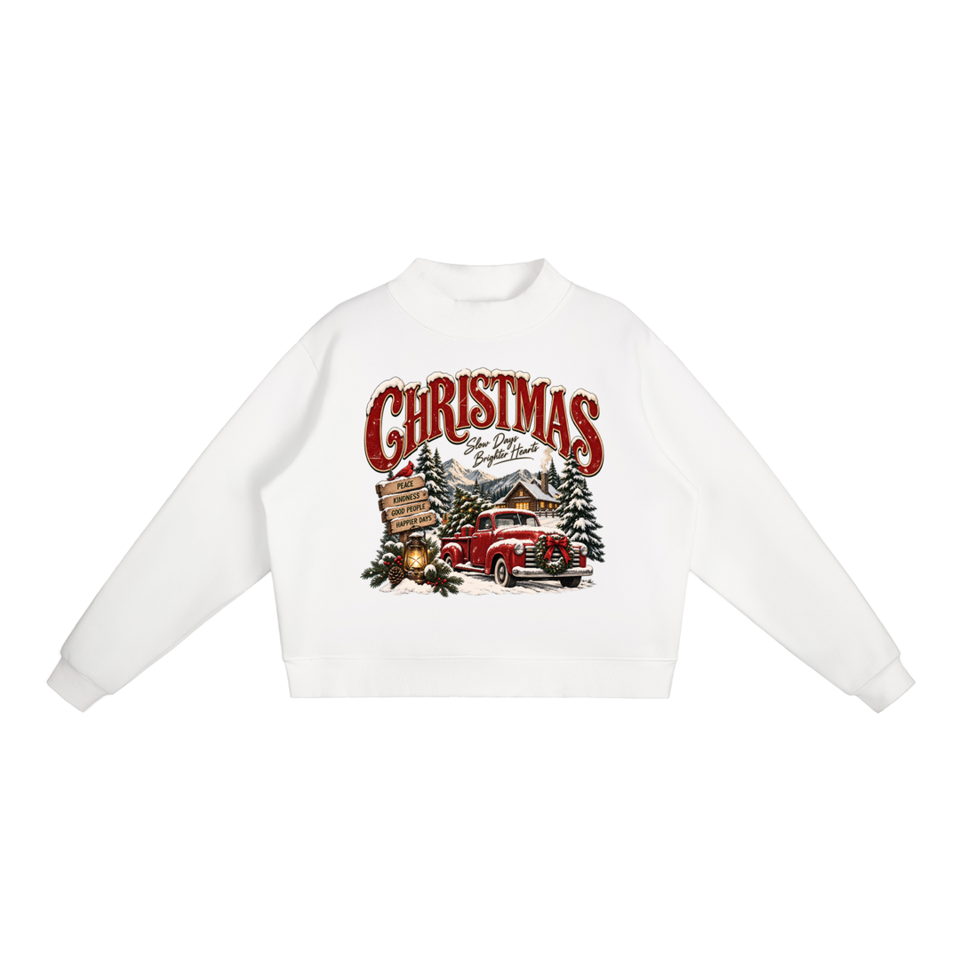 women graphic  Fleece Mock-Neck Crew Sweatshirt