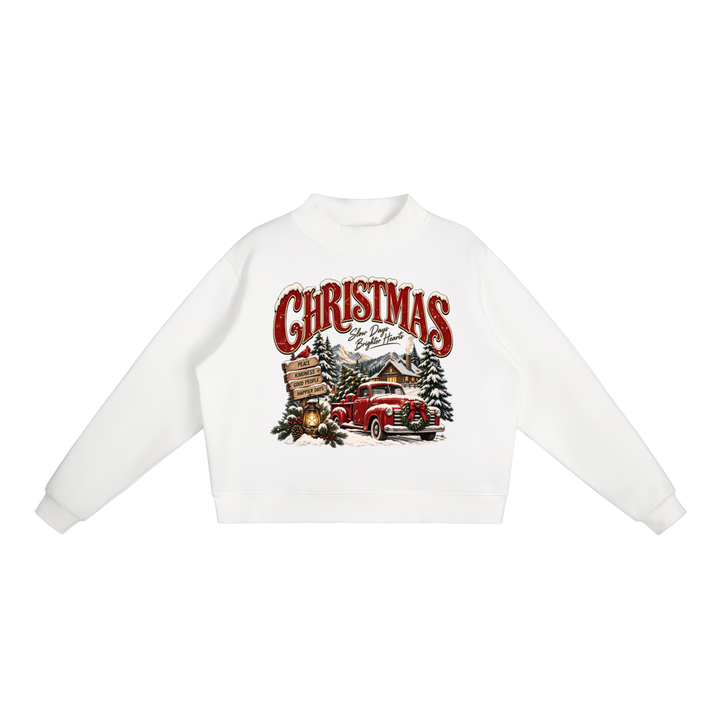women graphic  Fleece Mock-Neck Crew Sweatshirt