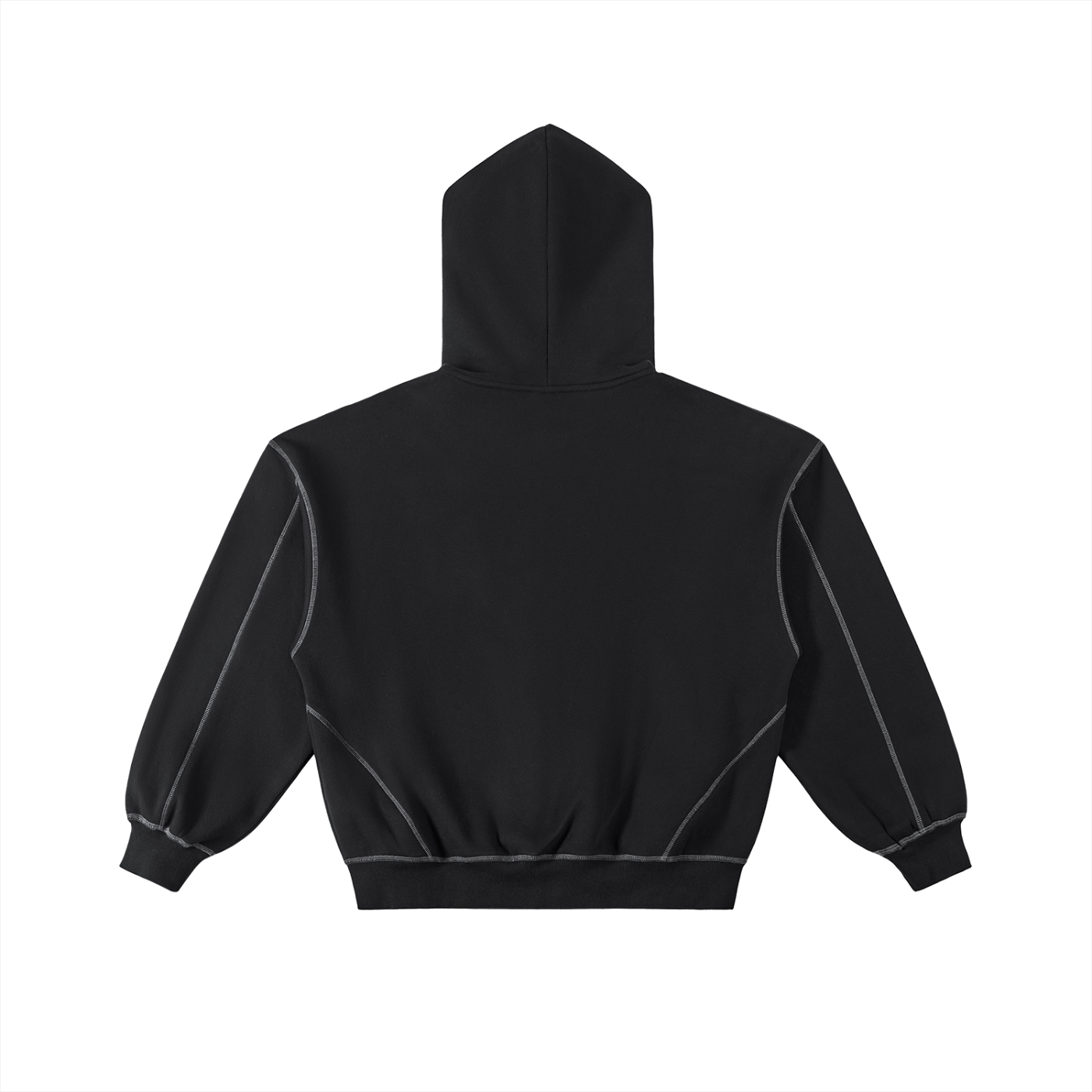 Wing Logo Contrast Stitch Boxy Zip Hoodie in Black, back view.