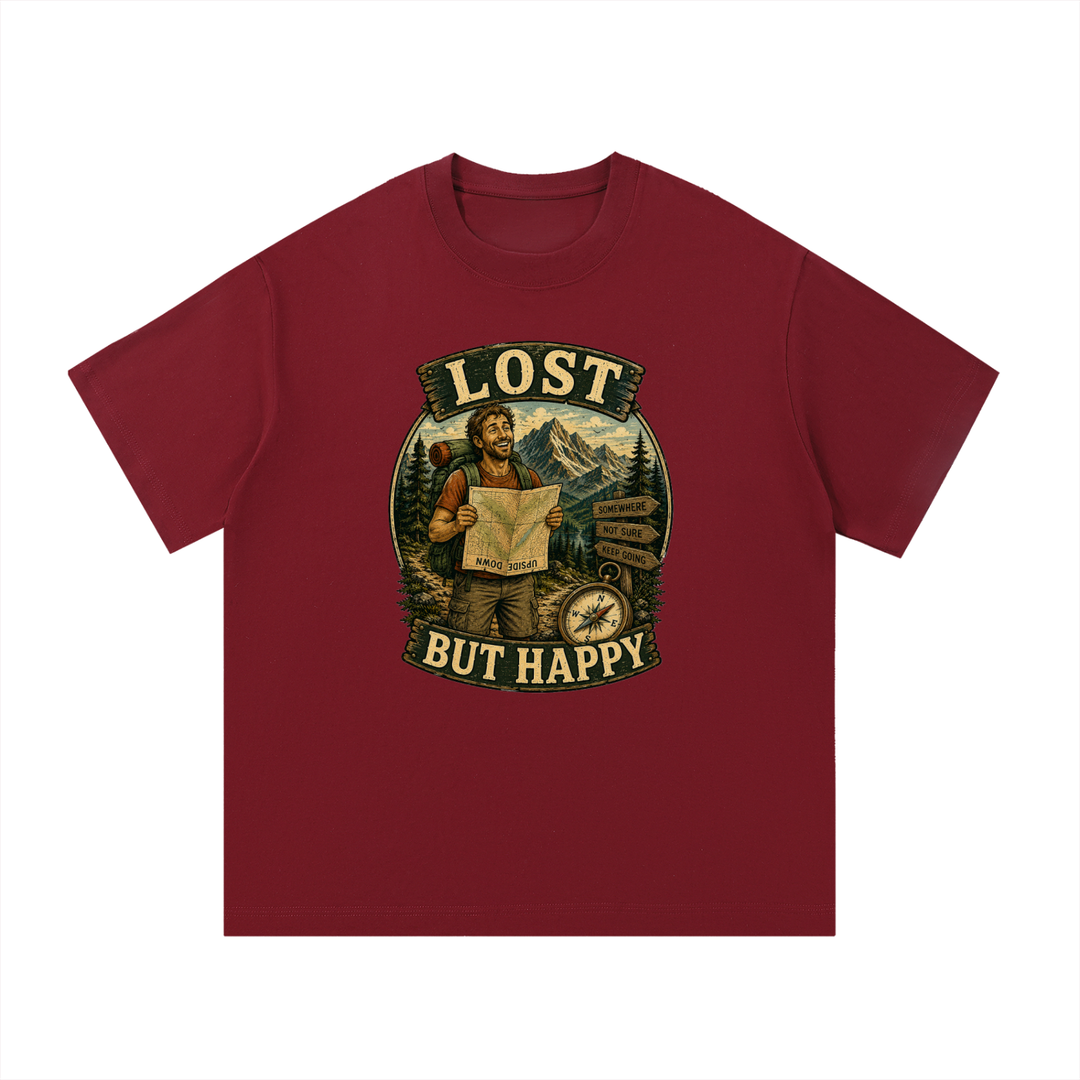 hiking lover Lost But Happy Vintage Hiker Illustration Tee