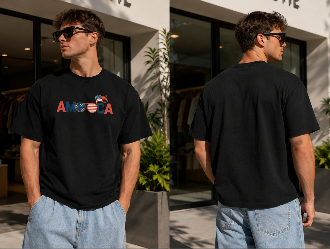 men graphic America Flag Sunglasses Oversized Cotton Tee