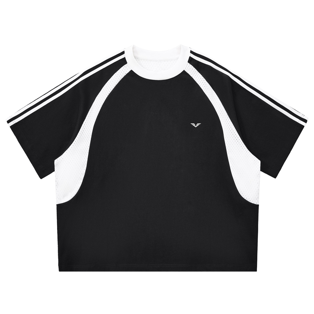 MEN T SHIRT Wing Logo Contrast Stripe Mesh Panel Tee