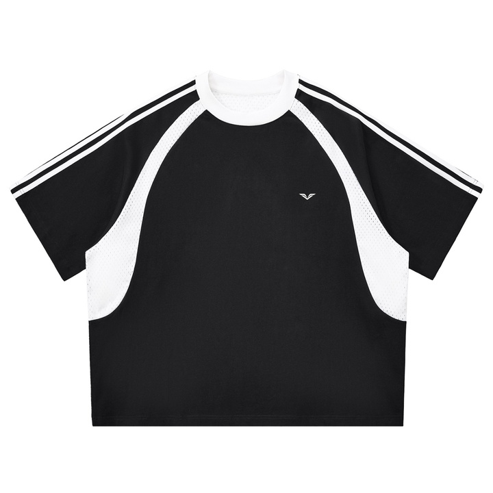MEN T SHIRT Wing Logo Contrast Stripe Mesh Panel Tee