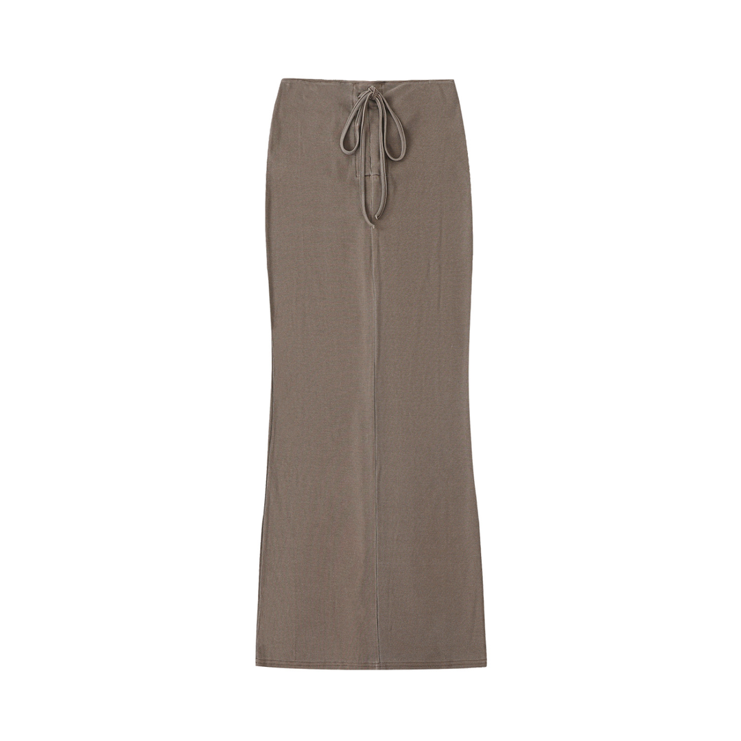 WOMEN SKIRT Dyed Washed Drawstring Maxi Skirt