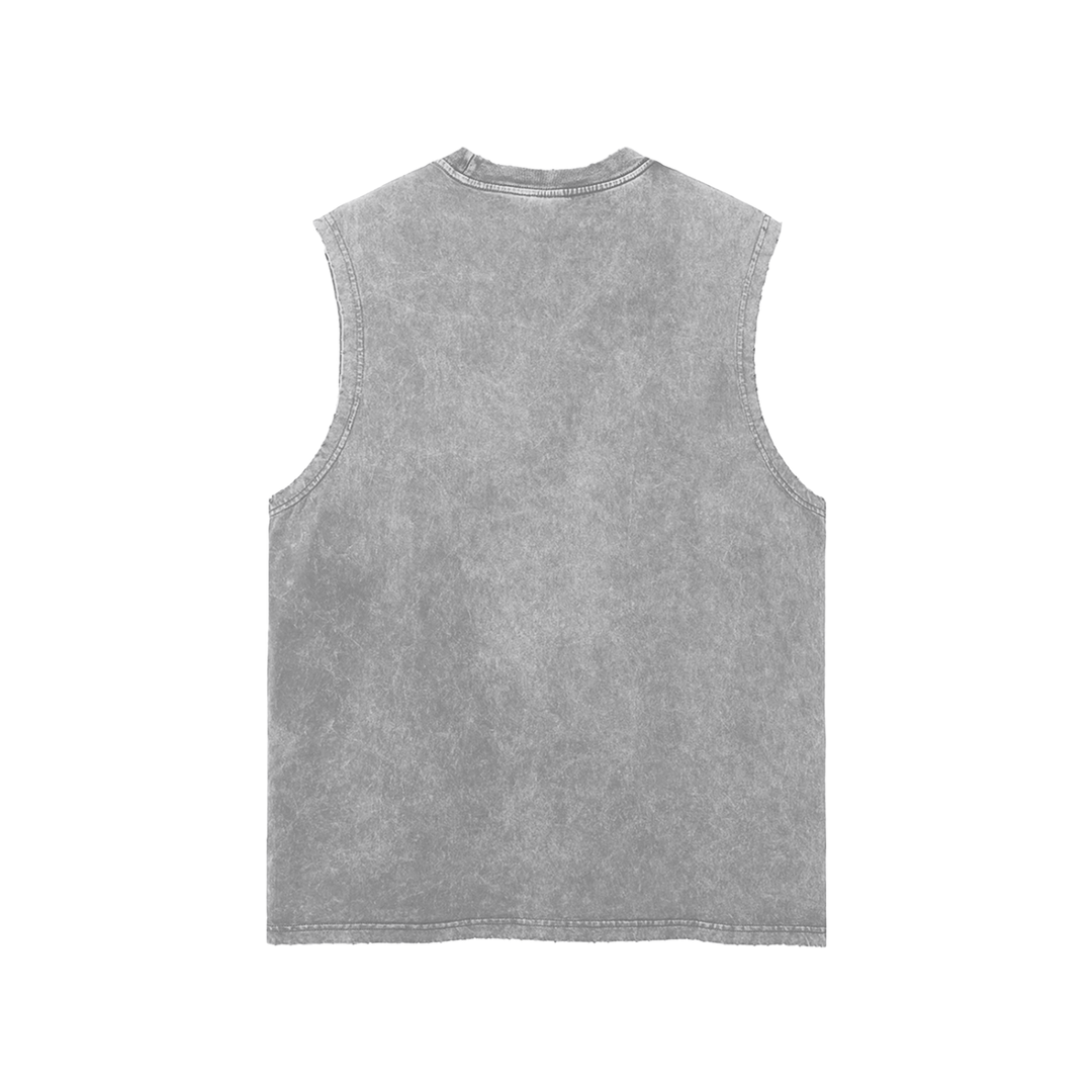 men gym wear Washed Frayed Hem Tank Top
