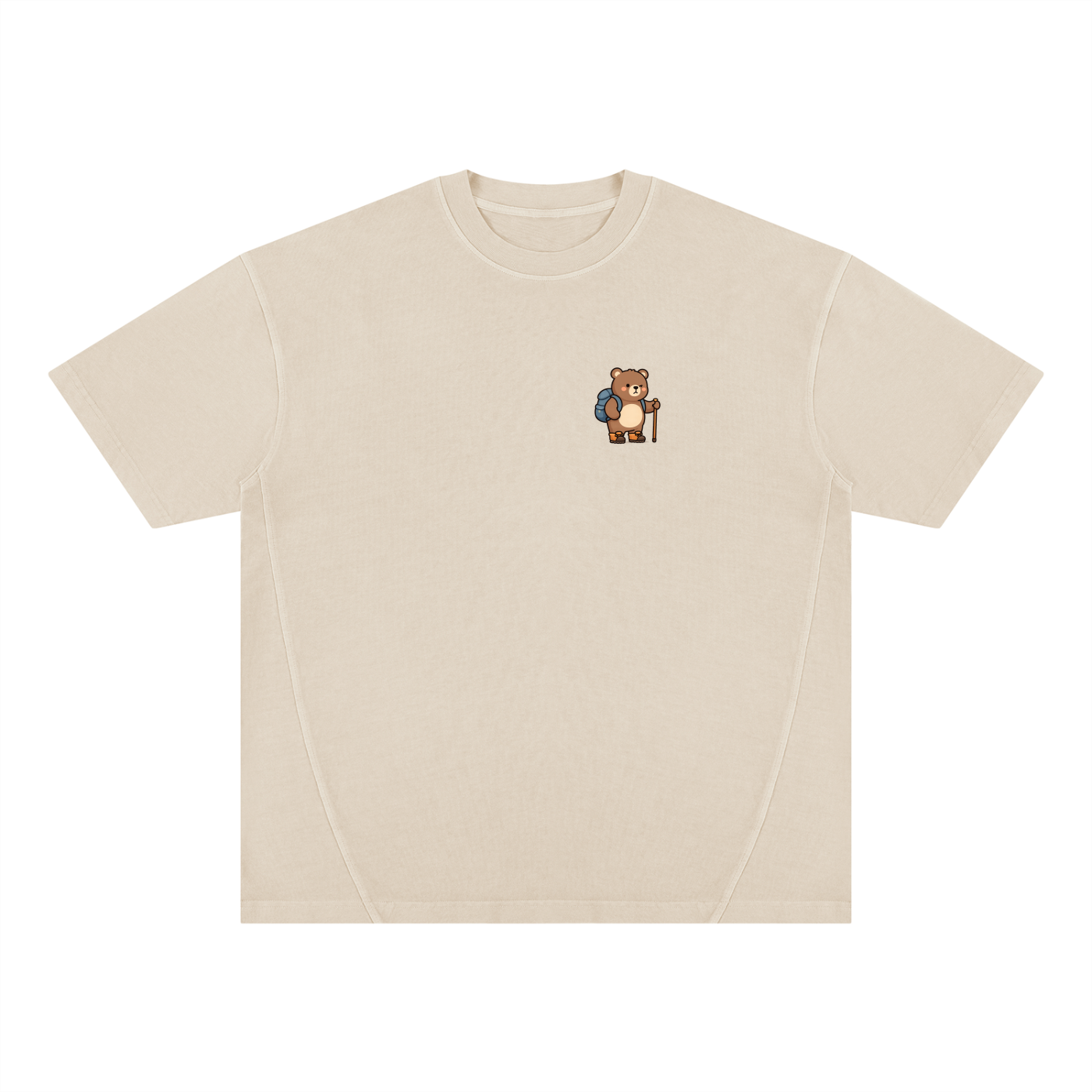 Hiking Bear Left-Chest Vintage Wash Tee in Apricot, flat lay.