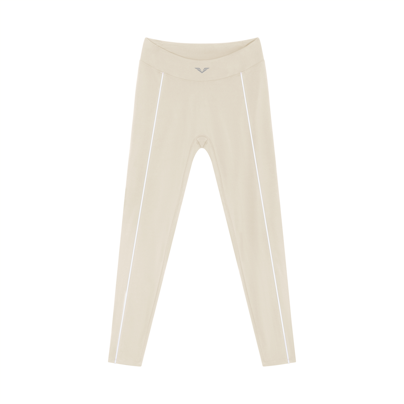 Wing Logo Contrast Piping High-Waist Leggings in Light Apricot, flat lay.