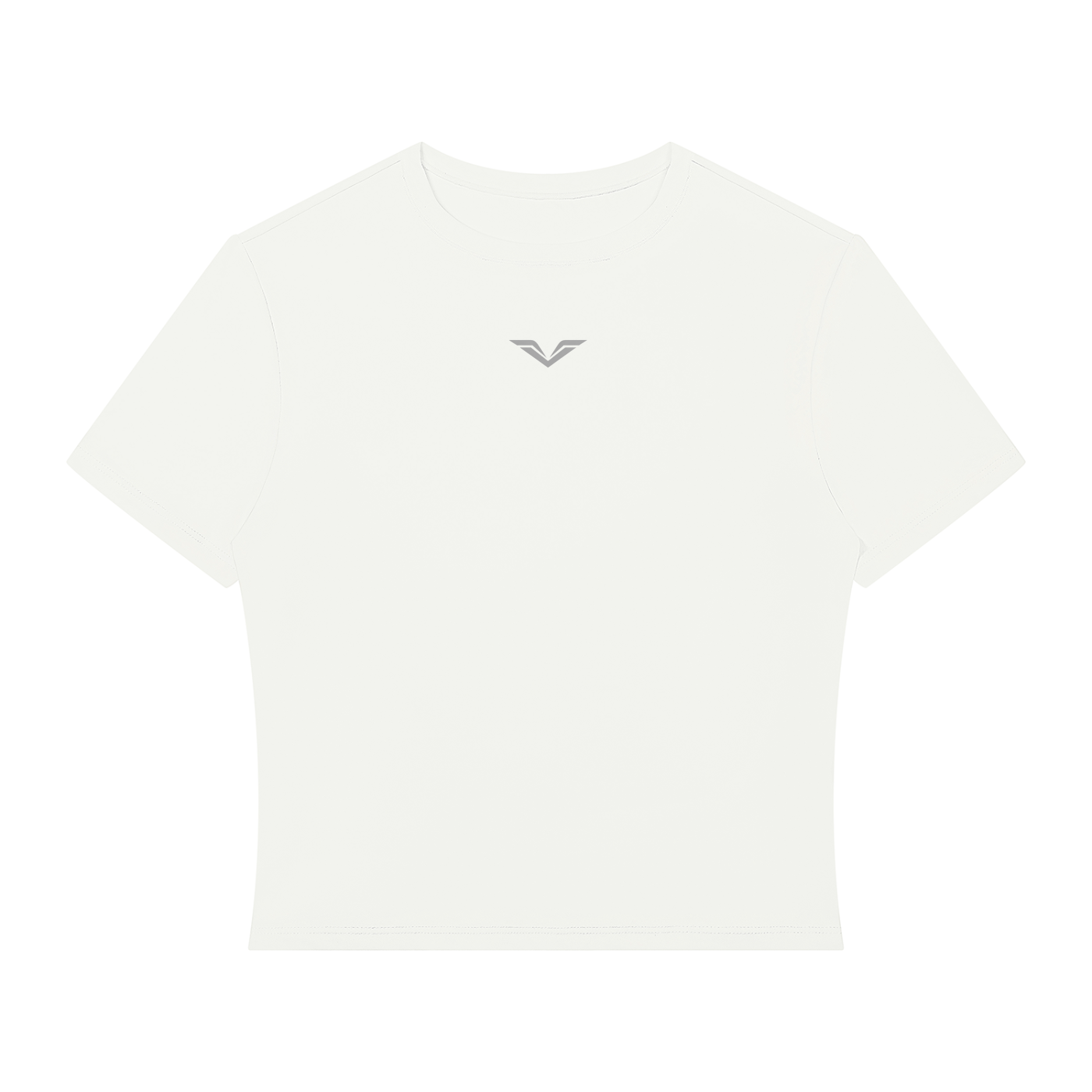 Wing Logo Performance Crop Tee in White, flat lay.