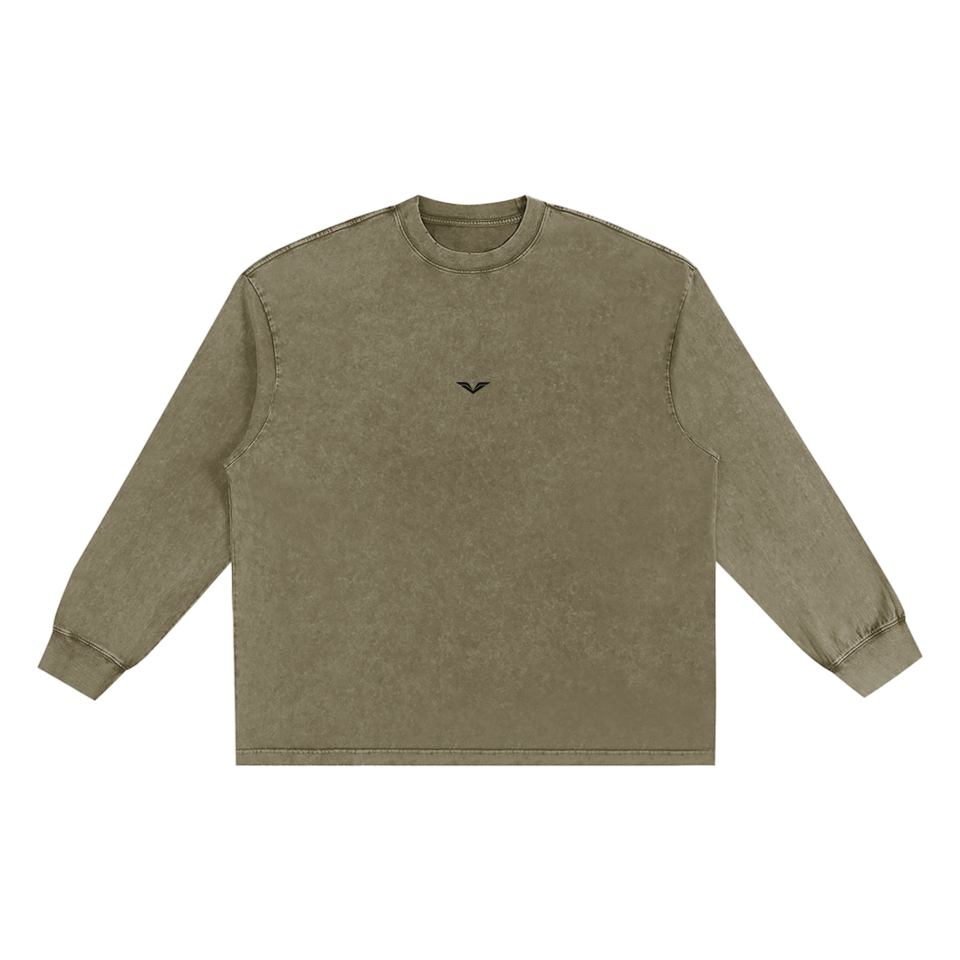 Wing Logo Snow-Washed Frayed Long Sleeve Tee in Stone Gray, flat lay.